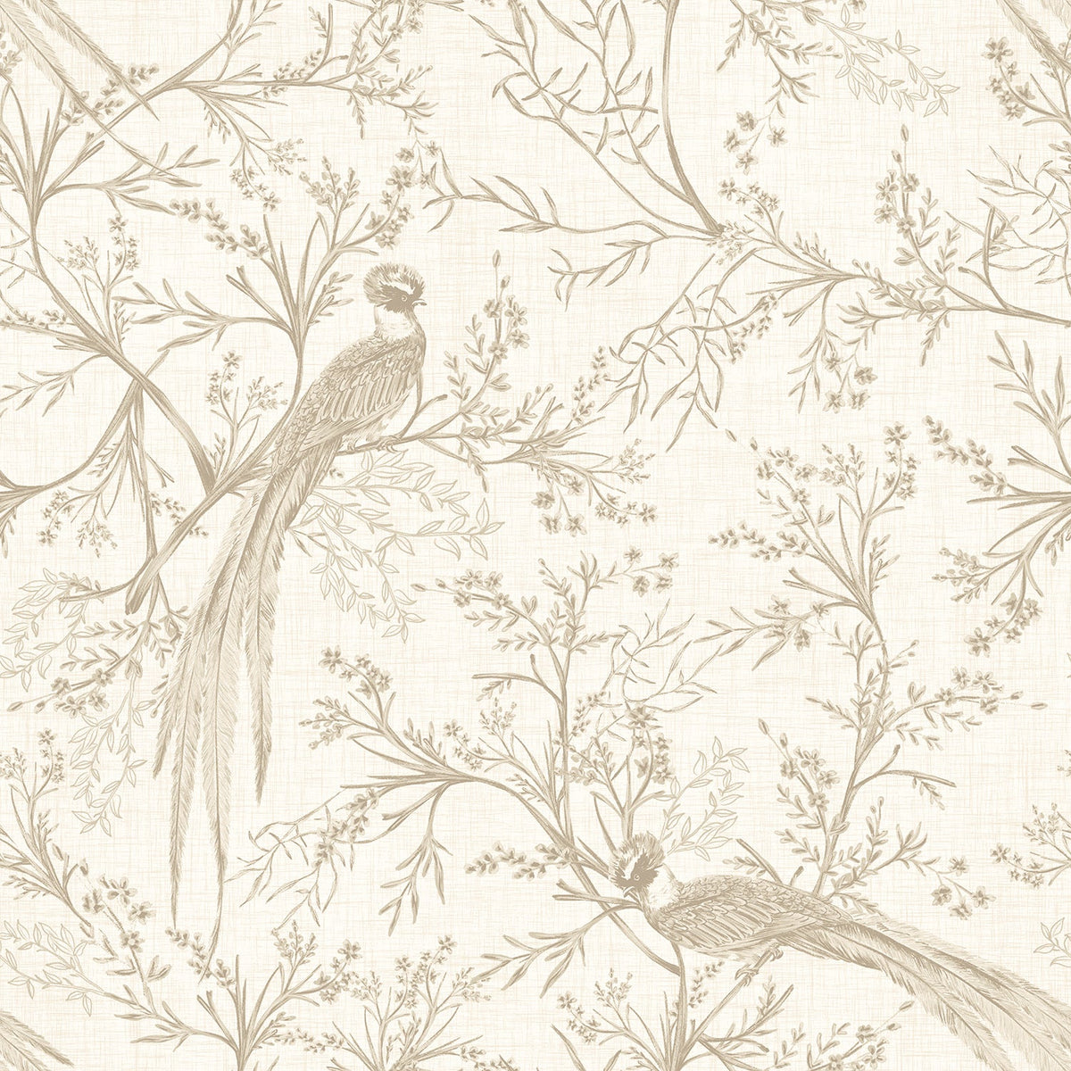 Sample - Bird Toile Wallpaper - Stone