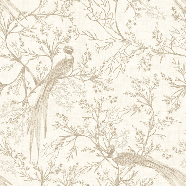 Sample - Bird Toile Wallpaper - Stone