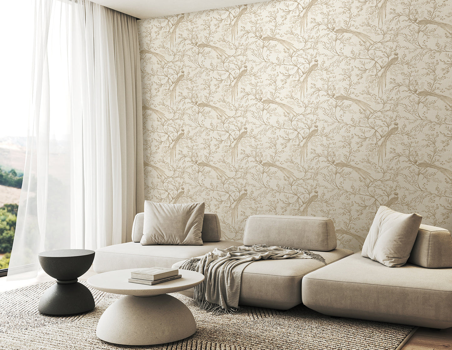 Bird Toile Wallpaper - Stone