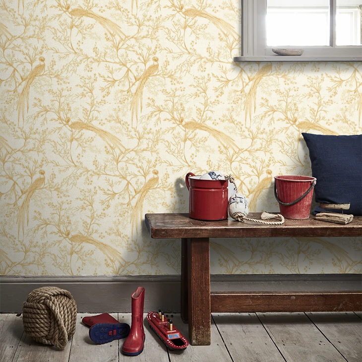 Bird Toile Wallpaper - Honey