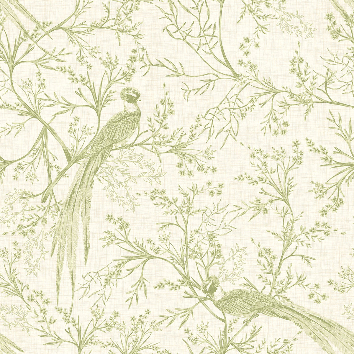 Sample - Bird Toile Wallpaper - Sage