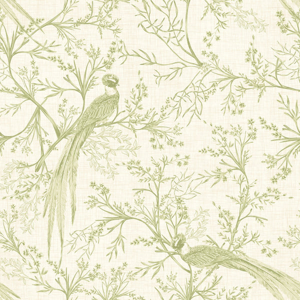 Sample - Bird Toile Wallpaper - Sage