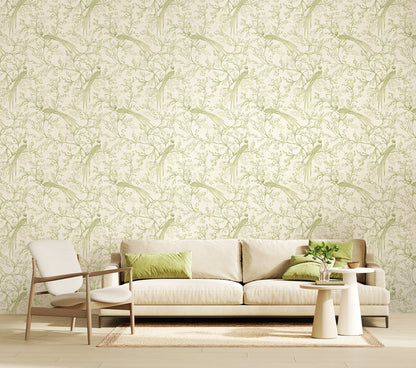 Bird Toile Wallpaper - Sage