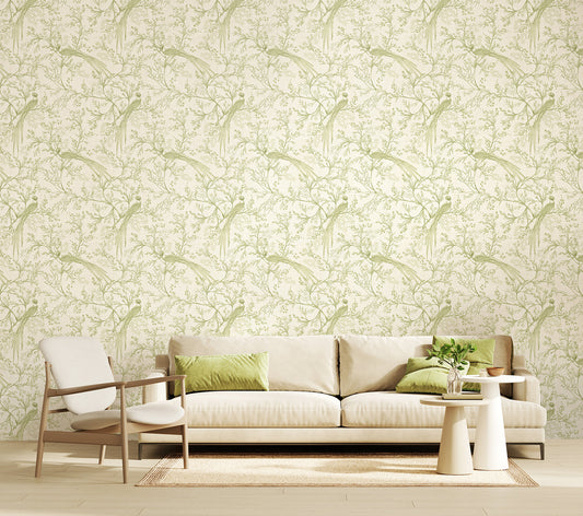 Bird Toile Wallpaper - Sage