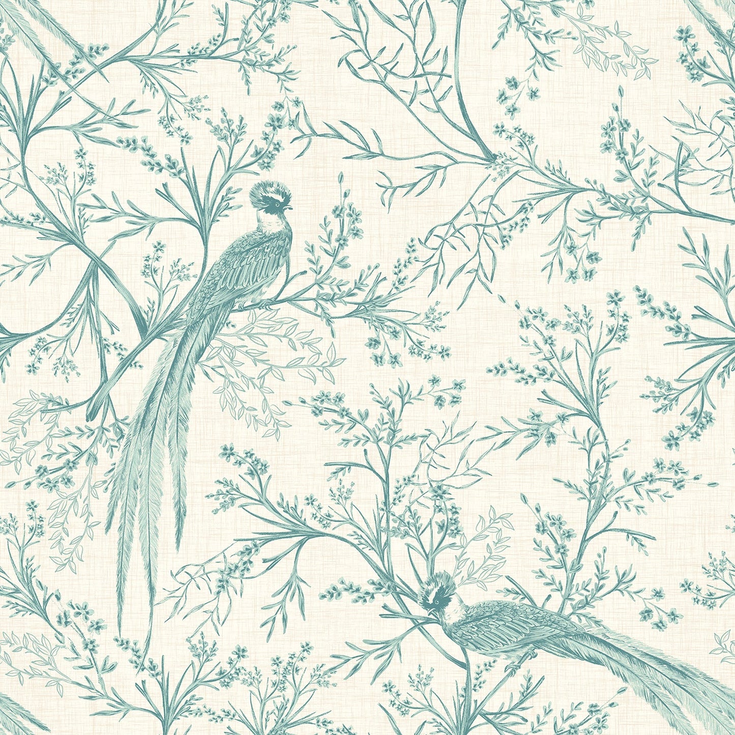 Bird Toile Wallpaper - Duckegg Blue
