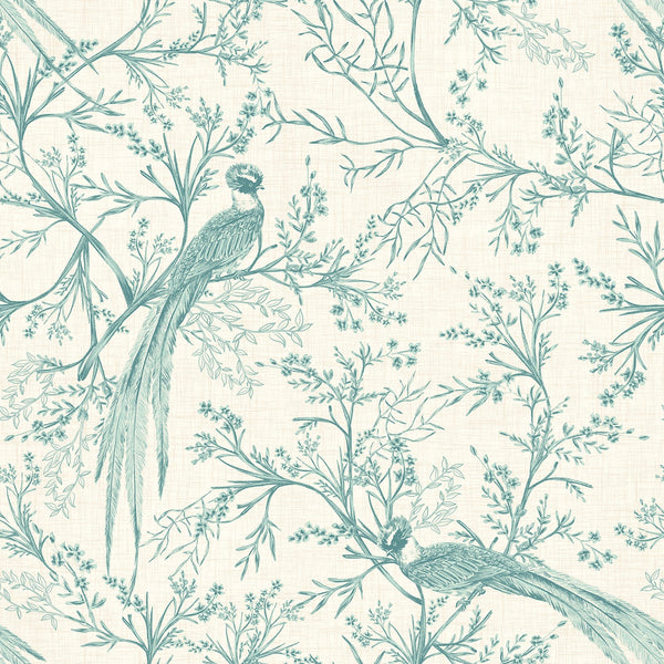 Sample - Bird Toile Wallpaper - Duckegg Blue