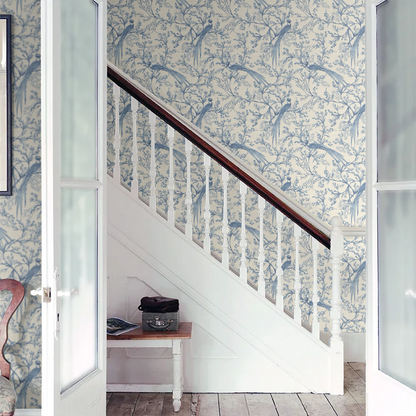 Bird Toile Wallpaper - Dark Denim
