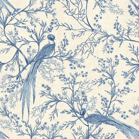 Bird Toile Wallpaper - Dark Denim