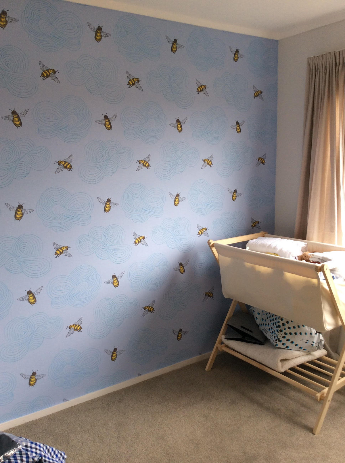 Hairy Bee Wallpaper - Baby Blue