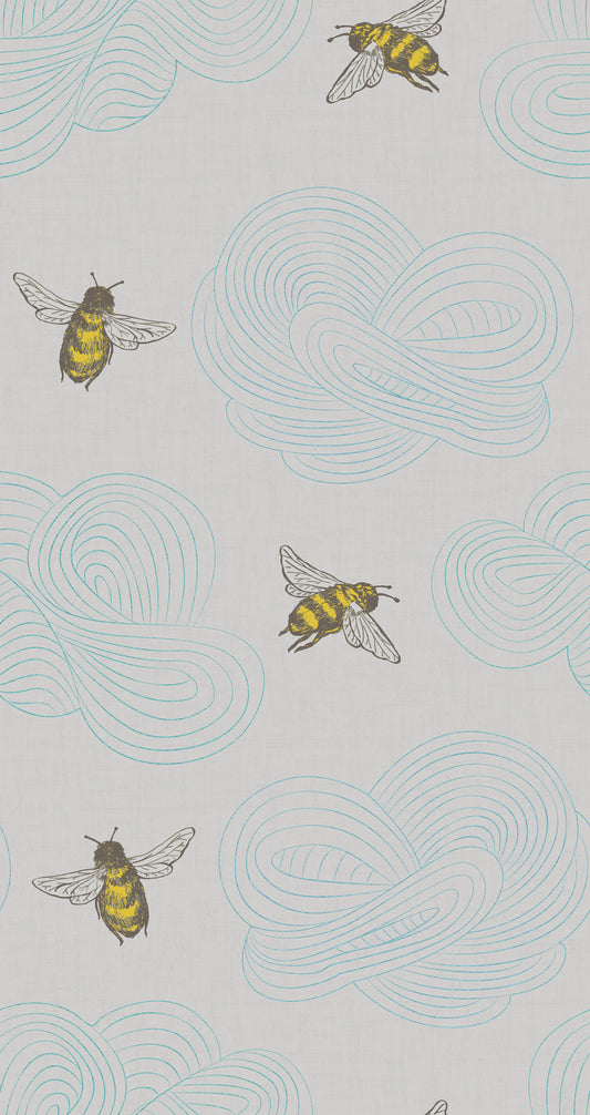 Hairy Bee Wallpaper - Yellow/Grey