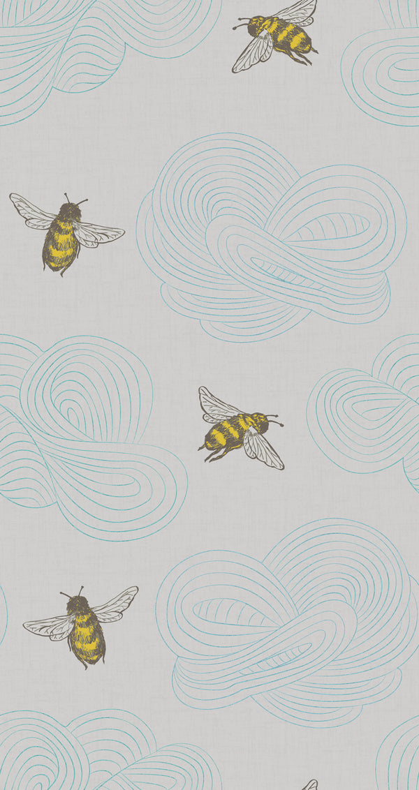 Sample - Hairy Bee Wallpaper - Yellow/Grey