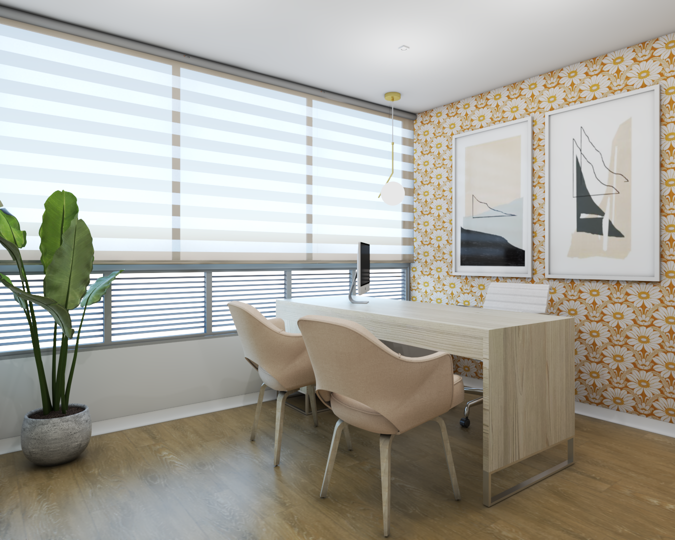 Happy Hippy Floral Wallpaper - Ochre Orange - Custom Mural Wallpaper (per m²)