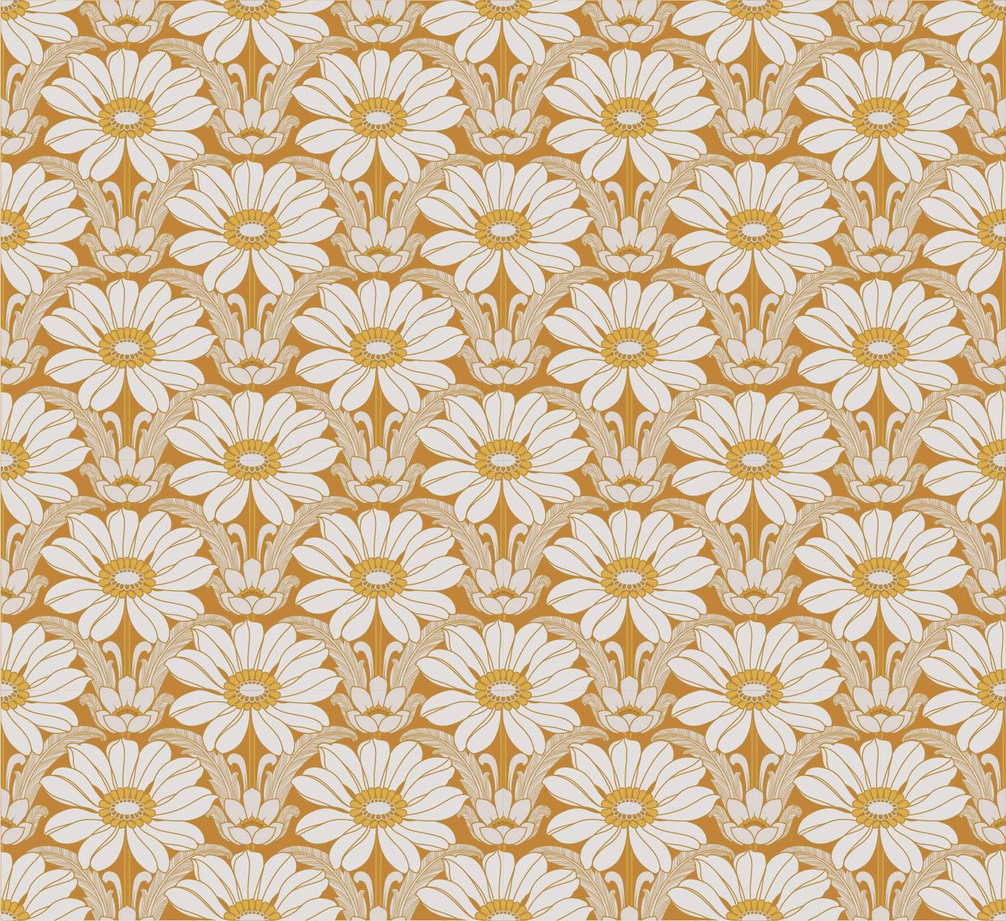 Happy Hippy Floral Wallpaper - Ochre Orange - Custom Mural Wallpaper (per m²)