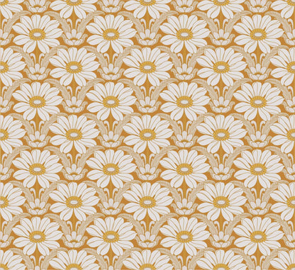 Happy Hippy Floral Wallpaper - Ochre Orange - Custom Mural Wallpaper (per m²)
