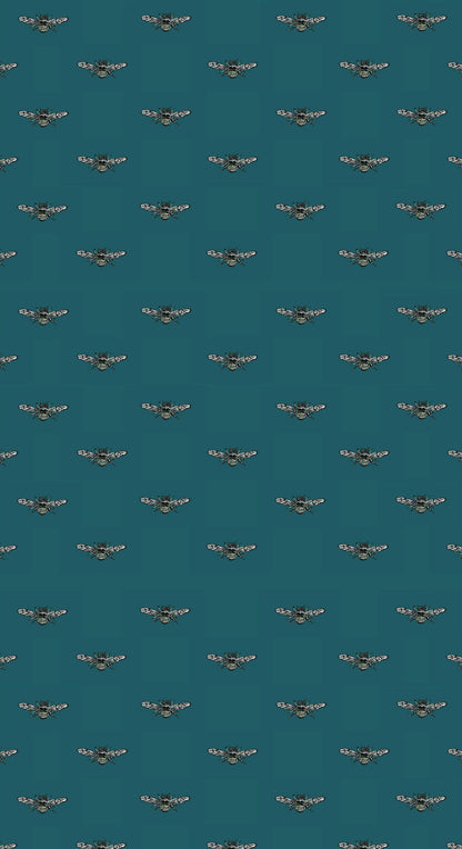 Hewson Bee Wallpaper - Customisable - Blue Aqua