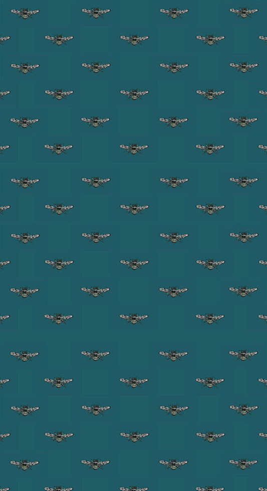 Hewson Bee Wallpaper - Customisable - Blue Aqua