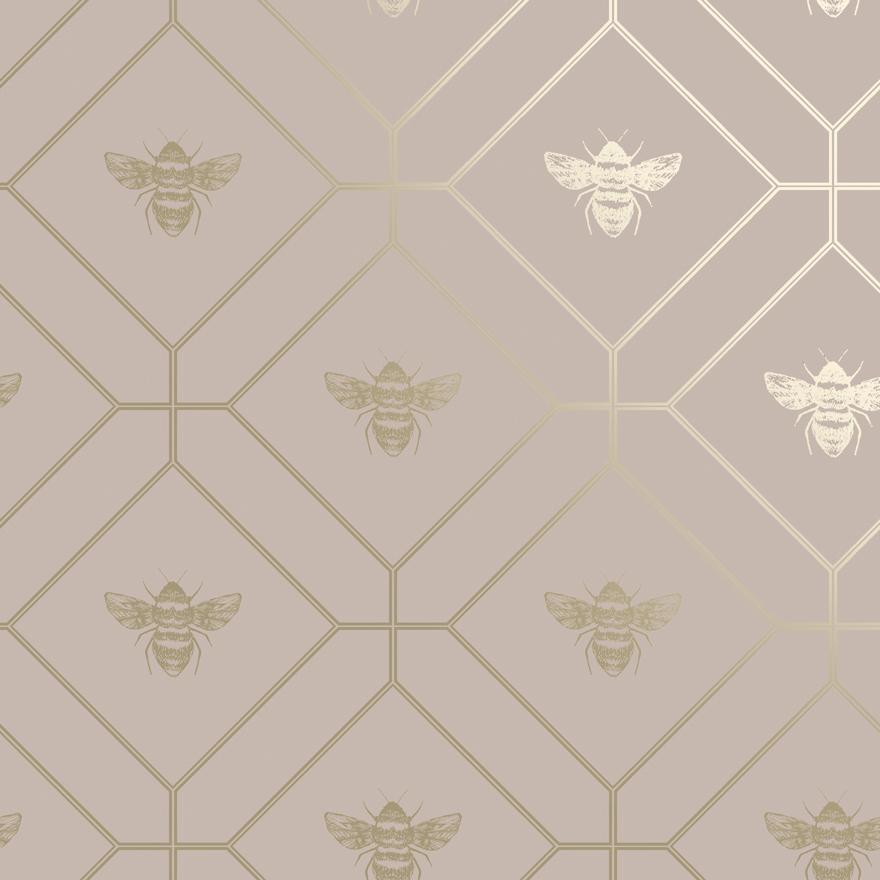 Honeycomb Bee - Geometric Metallic Wallpaper - Blush