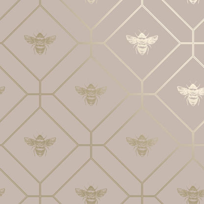 Honeycomb Bee - Geometric Metallic Wallpaper - Blush