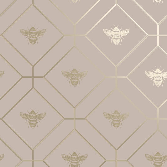 Honeycomb Bee - Geometric Metallic Wallpaper - Blush