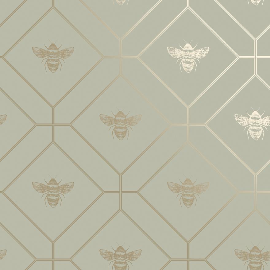 Sample - Honeycomb Bee - Geometric Metallic Wallpaper - Sage Green