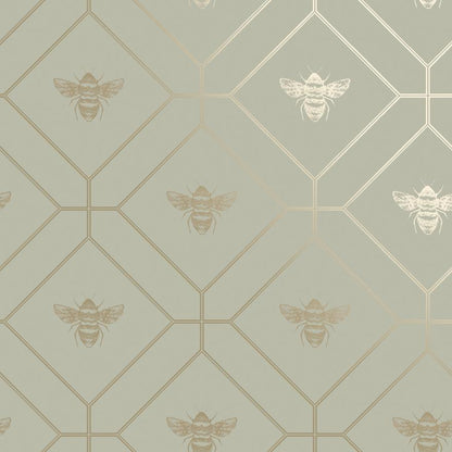 Sample – Honeycomb Bee Geometric Metallic Wallpaper – Sage Green