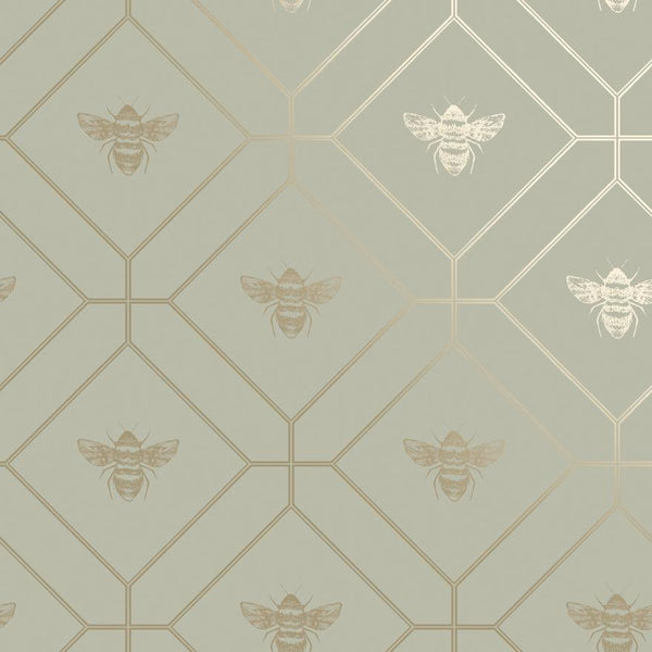 Sample - Honeycomb Bee - Geometric Metallic Wallpaper - Sage Green