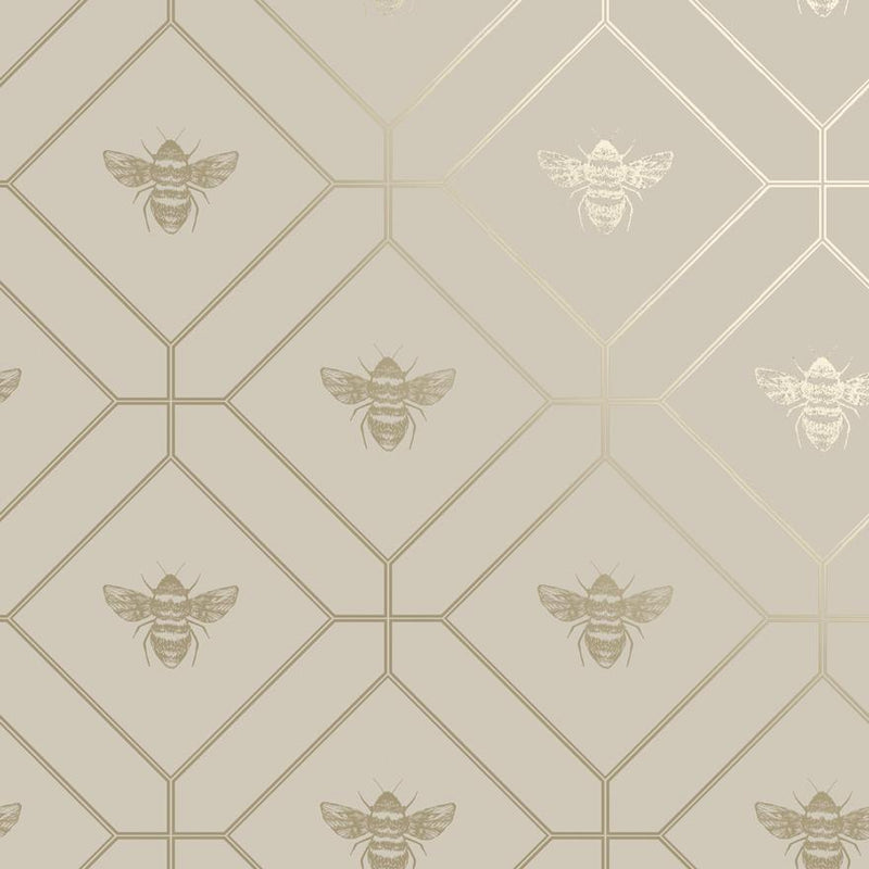 Sample - Honeycomb Bee - Geometric Metallic Wallpaper - Taupe