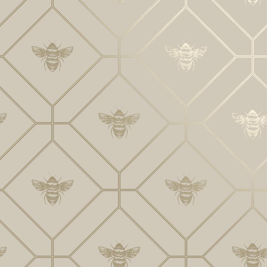 Honeycomb Bee - Geometric Metallic Wallpaper - Taupe