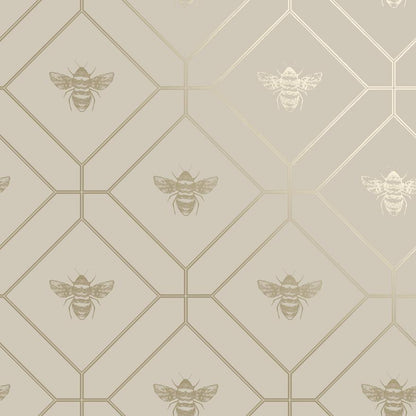 Honeycomb Bee - Geometric Metallic Wallpaper - Taupe
