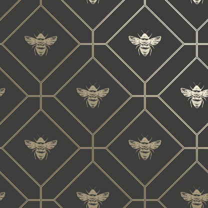 Sample – Honeycomb Bee Geometric Metallic Wallpaper – Black/Charcoal