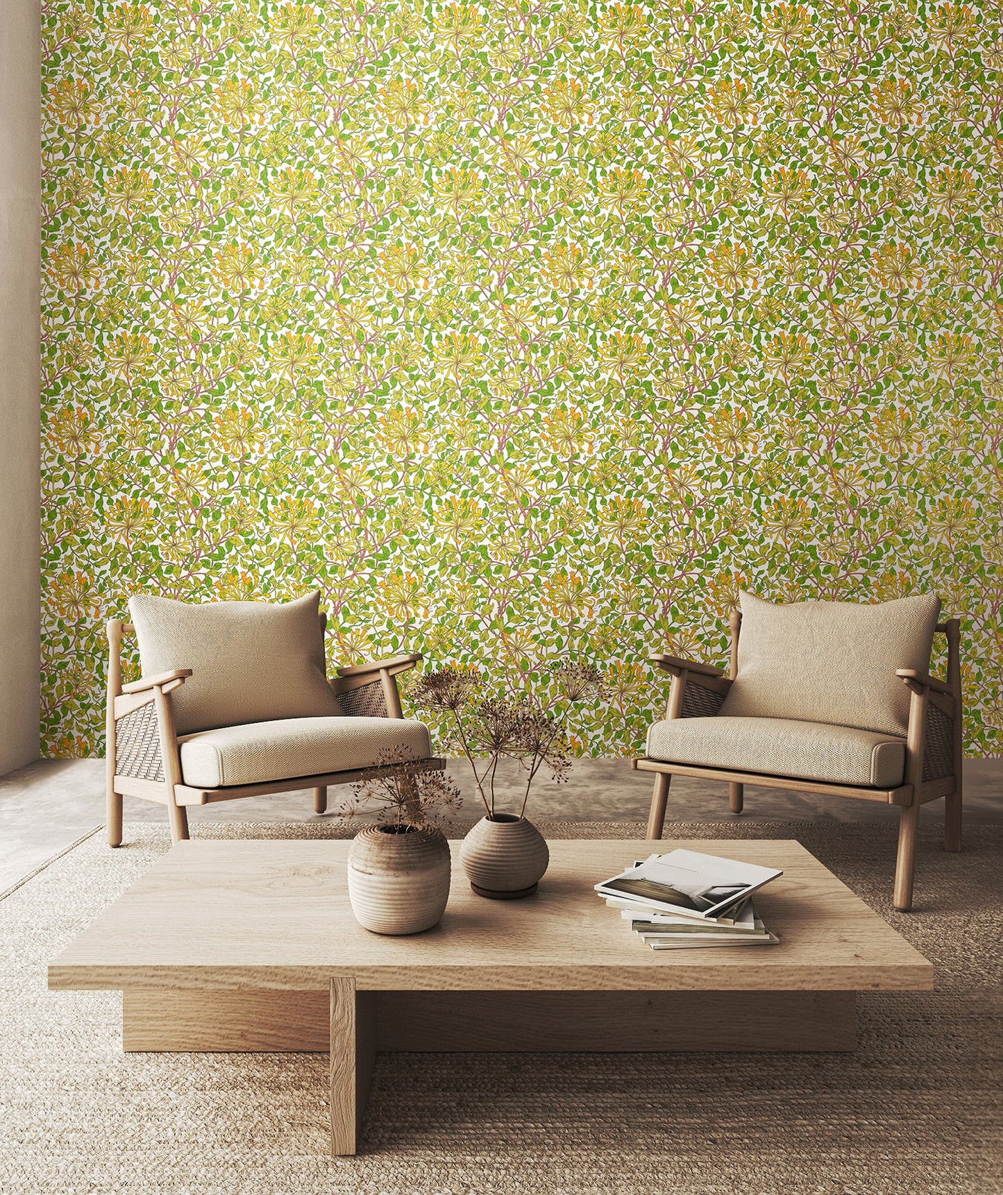 Honeysuckle Leaf Trail Wallpaper - Ohpopsi - Sunshine Yellow