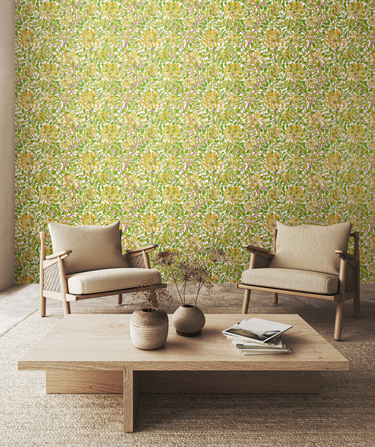 Honeysuckle Leaf Trail Wallpaper - Ohpopsi - Sunshine Yellow