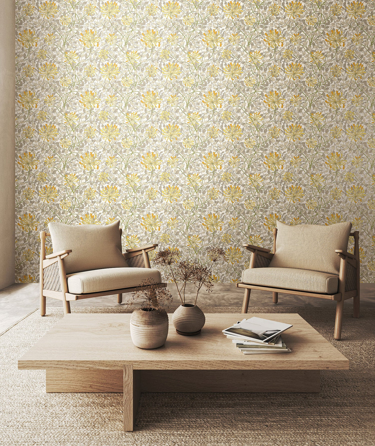 Honeysuckle Leaf Trail Wallpaper - Ohpopsi - Warm Grey