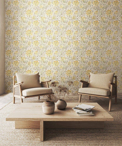 Honeysuckle Leaf Trail Wallpaper - Ohpopsi - Warm Grey
