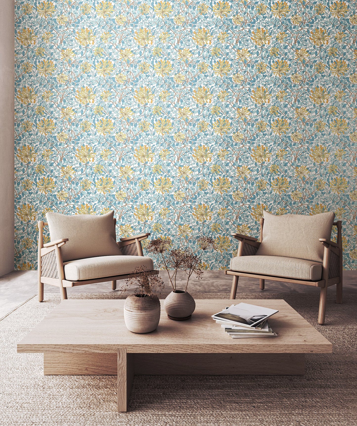 Honeysuckle Leaf Trail Wallpaper - Ohpopsi - Soft Blue