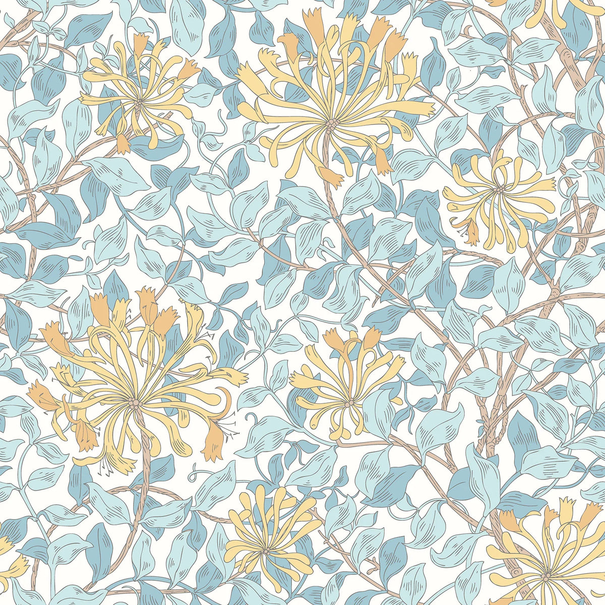 Sample - Honeysuckle Leaf Trail Wallpaper - Ohpopsi - Soft Blue