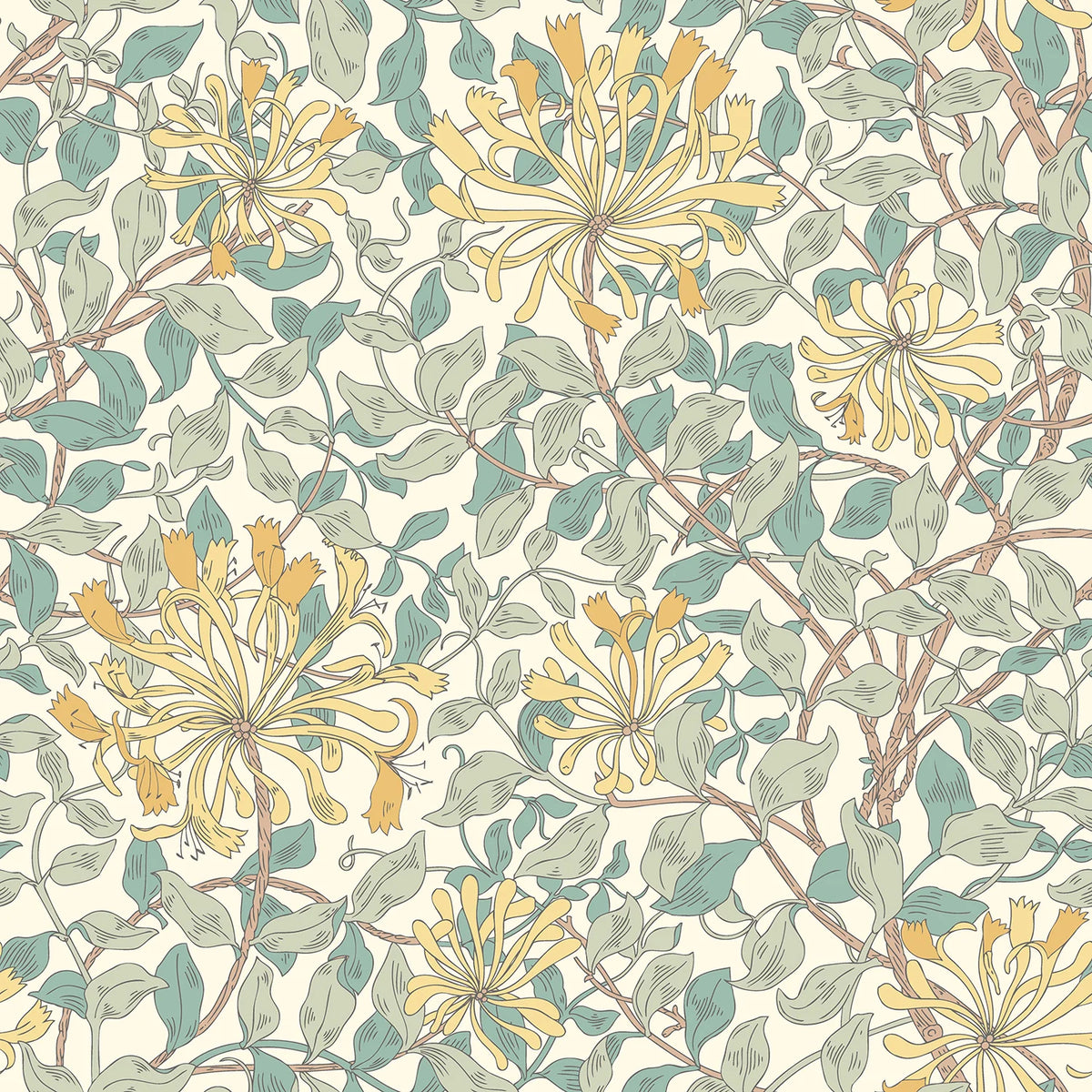 Sample - Honeysuckle Leaf Trail Wallpaper - Ohpopsi - Seafoam