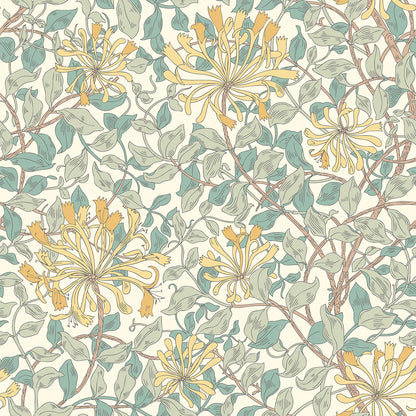 Honeysuckle Leaf Trail Wallpaper - Ohpopsi - Seafoam