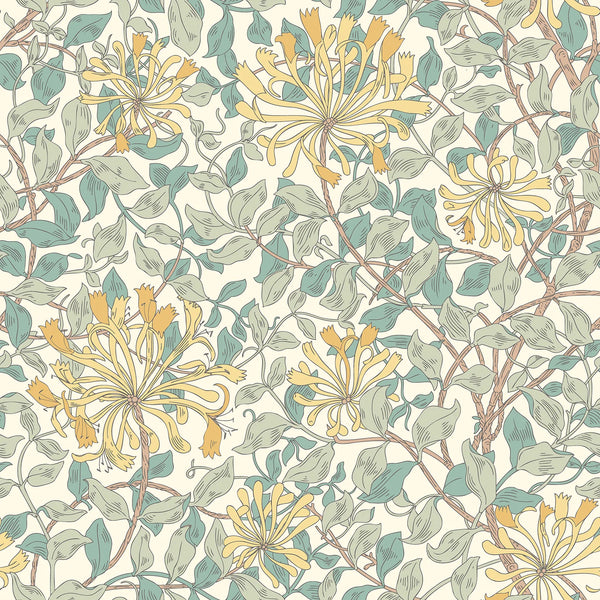 Sample - Honeysuckle Leaf Trail Wallpaper - Ohpopsi - Seafoam