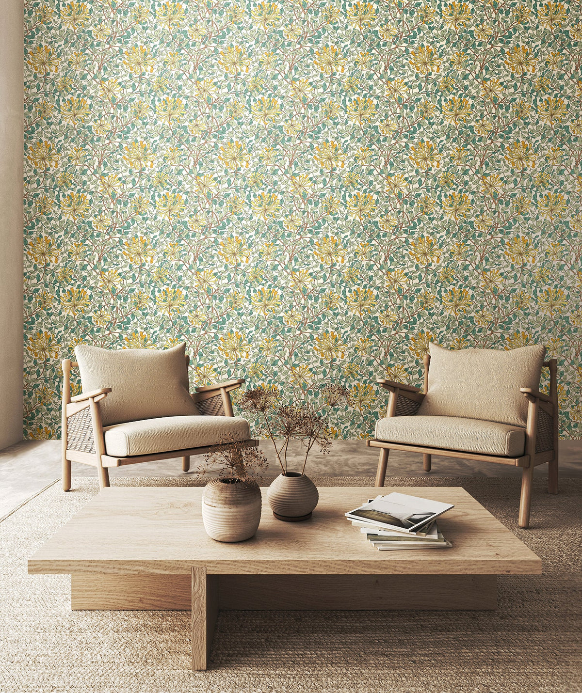 Honeysuckle Leaf Trail Wallpaper - Ohpopsi - Seafoam