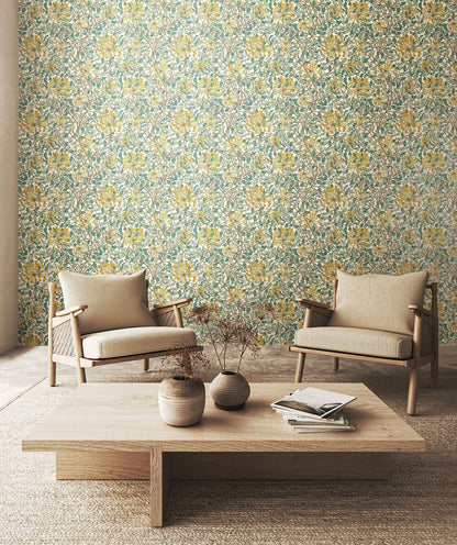 Honeysuckle Leaf Trail Wallpaper - Ohpopsi - Seafoam
