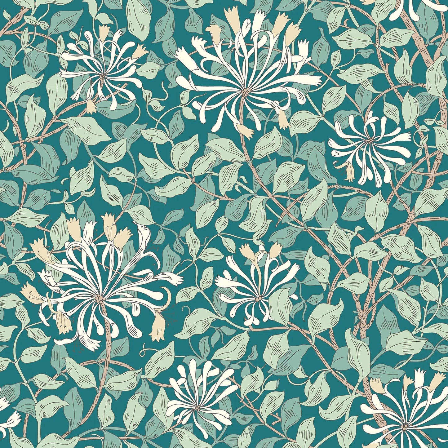 Honeysuckle Leaf Trail Wallpaper - Ohpopsi - Dark Jade