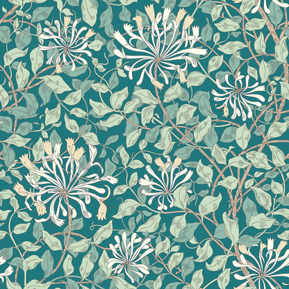 Honeysuckle Leaf Trail Wallpaper - Ohpopsi - Dark Jade
