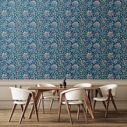 Honeysuckle Leaf Trail Wallpaper - Ohpopsi - Navy Blue