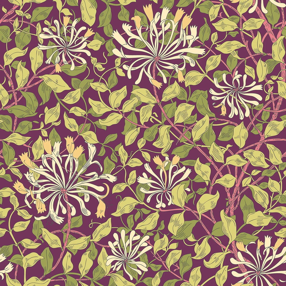Sample - Honeysuckle Leaf Trail Wallpaper - Ohpopsi - Aubergine
