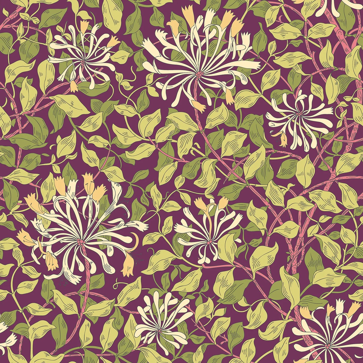 Honeysuckle Leaf Trail Wallpaper - Ohpopsi - Aubergine
