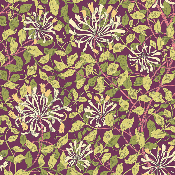 Sample - Honeysuckle Leaf Trail Wallpaper - Ohpopsi - Aubergine
