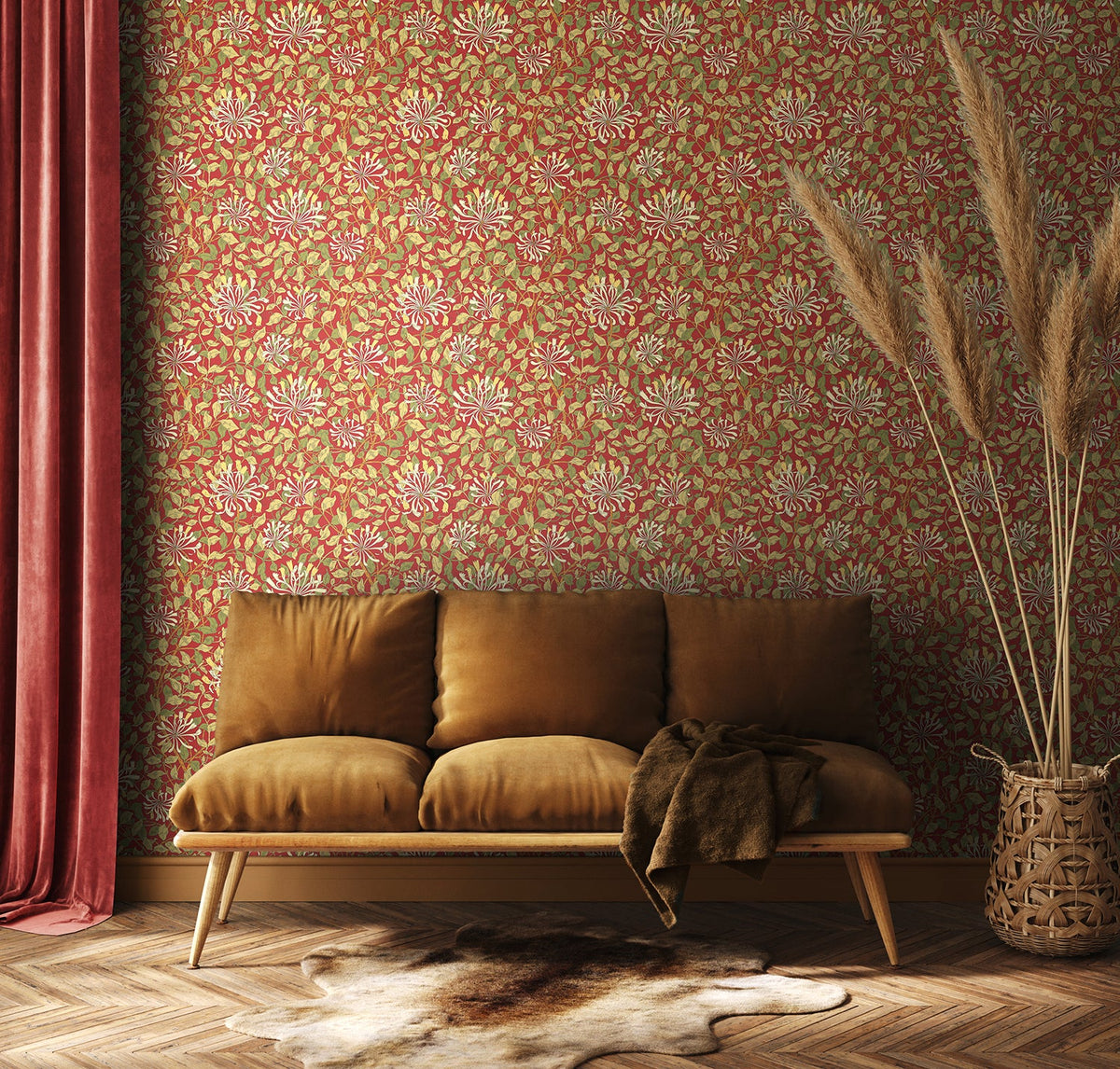 Honeysuckle Leaf Trail Wallpaper - Ohpopsi - Terracotta