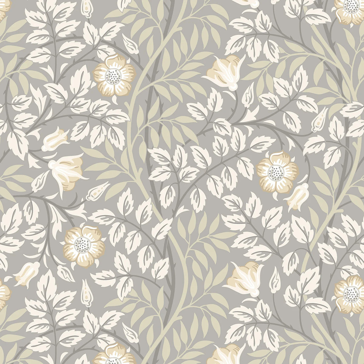 Sample - Rosehip Trail Wallpaper - Ohpopsi - Grey Stone