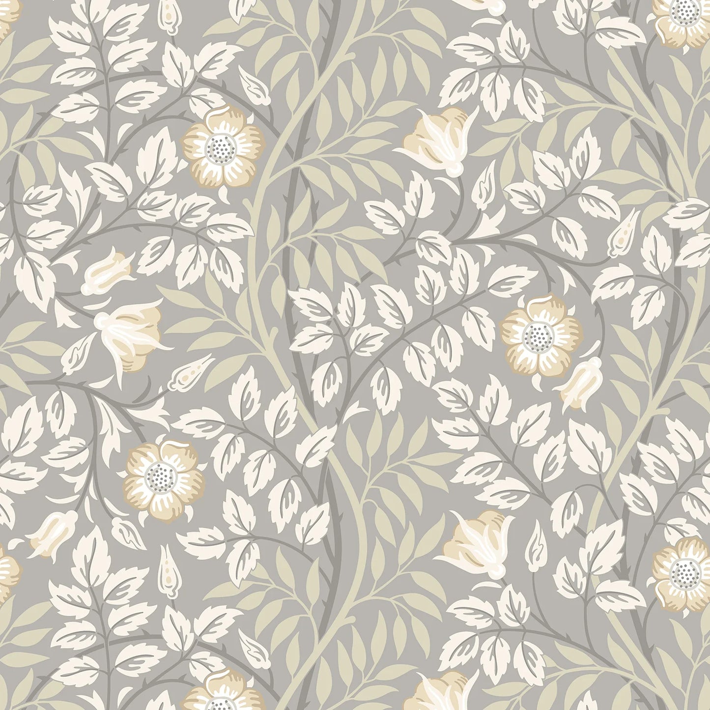 Rosehip Trail Wallpaper - Ohpopsi - Grey Stone